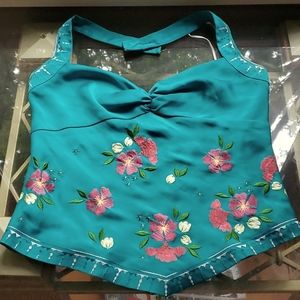 Bandolino Size 4 Teal floral halter top